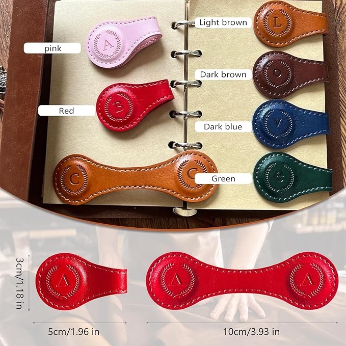 Leather Magnetic Bookmarks, 3D Embossed Alphabet Initial Letter Bookmark, Cute Page Markers for Books, Journals, Planners, Bible, Small Reading Gifts for Women Men, Teachers, Students (Green e)