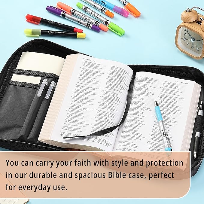 Mr. Pen- Bible Cover Case, Carrying Book Case with Durable Handle and Zippered Pocket, Bible Protective Church Bag for Men & Women, Christian Gifts, Black, Mothers Day Gift