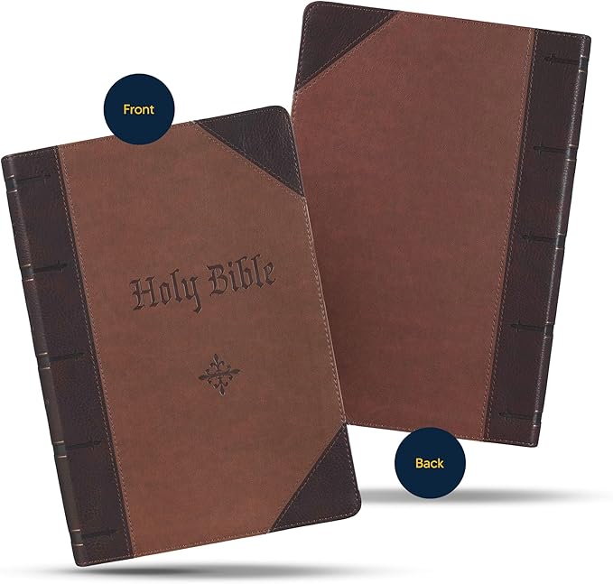 Personalized KJV Two-Tone Large Holy Bible Brown Faux Leather King James Version Giant Print Size with Index Tabs | Custom with Name, Date or Text | Gift for Christian & Religious Celebrations