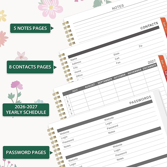 Monthly Planner 2026-2027 - Jul 2026 - Dec 2027, 18 Monthly Planner/Calendar 2026-2027, 9" x 11", 18 Months, Colorful Tabs, Back Pocket, Holidays, Twin-Wire Binding, Note Pages