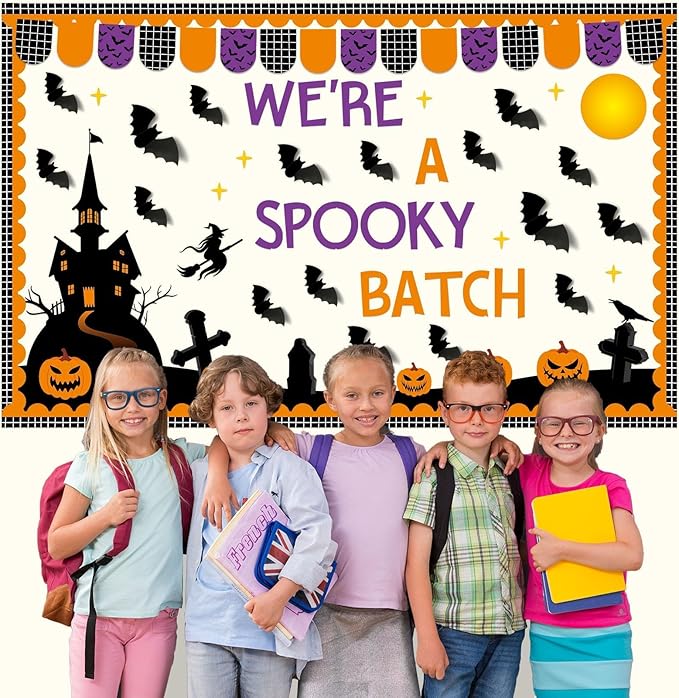 Halloween Bulletin Board Set 3D Halloween Bat Classroom Bulletin Board Pumpkin Castle Witches Paper Cutout Spooky Scary Decoration for Kid Holiday Home School Classroom Wall Chalkboard Decor