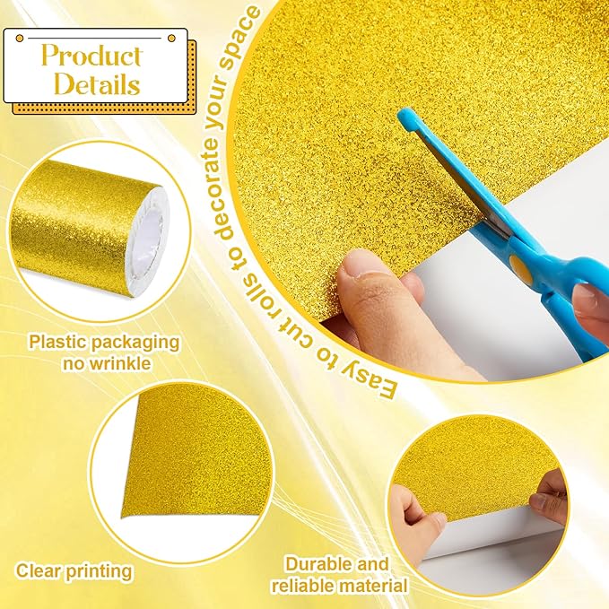 gisgfim 16" x20ft Glitter Bulletin Board Paper Roll Sparkle Color Bulletin Board Background Poster Paper Non Fading Gift Wrapping DIY Art Crafts for Office Classroom Decoration, Lemon Yellow