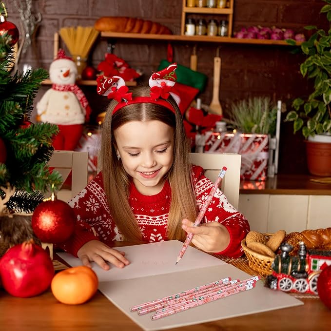 Whaline 36Pcs Christmas Pencils with Erasers Pink Gingerbread Man Writing Pencil Cute Cartoon Holiday Wood Pencil for Xmas Winter Stationery Party Favors Classroom Office School Stocking Stuffers Gift