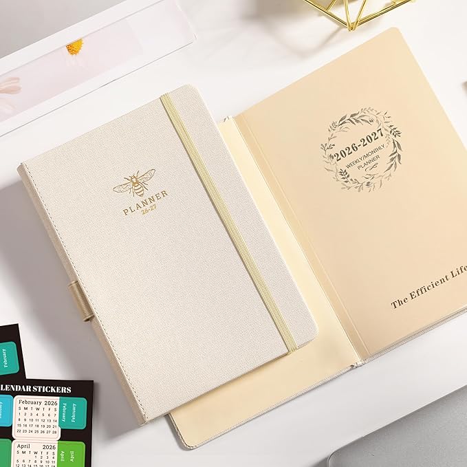 2026-2027 Planner - Planner 2026-2027 with Tabs, Jul 2026 - Jun 2027, Weekly and Monthly with Pen Loop, Back Pocket - Off-White