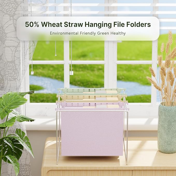 XINGIA Hanging File Folders Letter Size,3'' Expandable File Folders Hanging with Tabs,6 Pack Extra Capacity Hanging Folders for Filing Cabinet,Wheat Straw Plastic Hang File Organizer,Assorted Colors