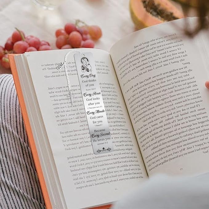 Virgin Mary Metal Bookmark Gifts, Religious Book Mark with Cross Charm, Bible Reading Page Markers for Women Men, Pastor Appreciation Catholic Christian Gift School Office Supplies