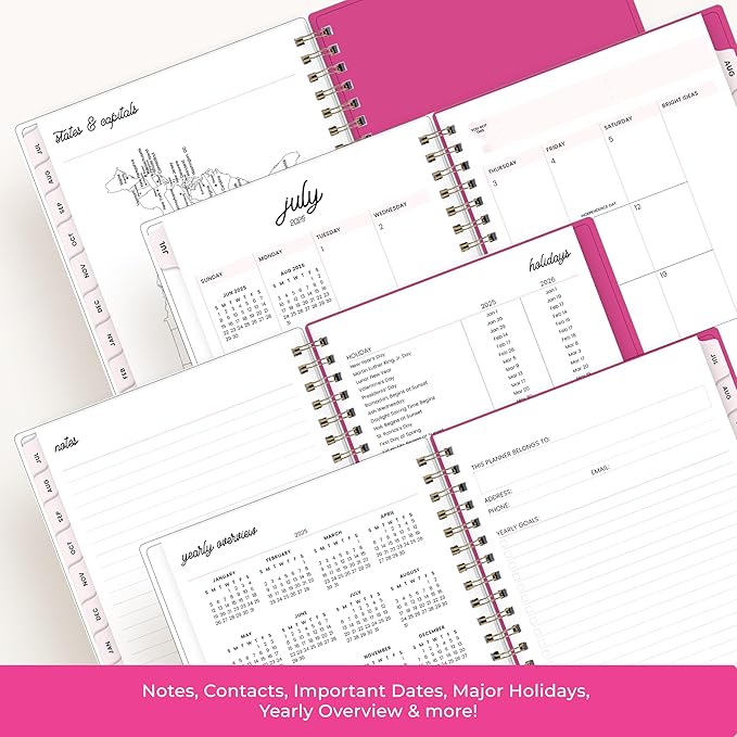 Blue Sky Color Me Courtney 2025-2026 Weekly and Monthly Academic Year Planner Calendar, July 2025 - June 2026, 5" x 8", Flexible Cover, Wirebound, Laminated Tabs, Storage Pocket, Bloom Pink