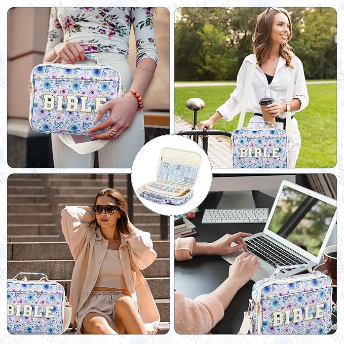 Sinload Large Bible Cover Case for Women, Bible Study Supplies Journaling Kit Chenille Letter PU Leather with Tabs Gel Pen Highlighters with Strap Easter Mothers Day Christian Gifts for Women Mom