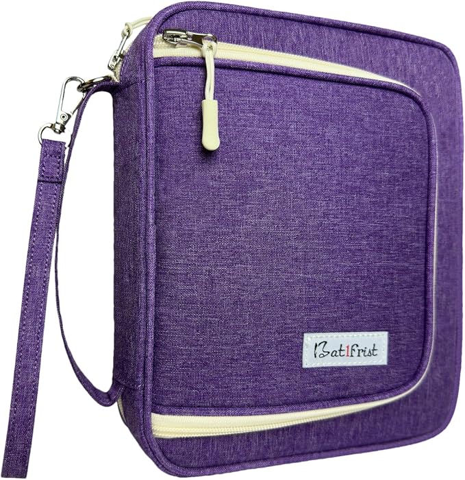 Bible Cover Case for Women, Large Bible Book Cover with Zippered Pockets for Study Accessories, Bible Tote Bag for Church, Study, Travel, for Women Lady Teen Girls Purple