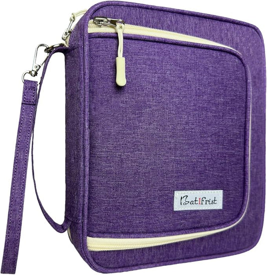 Bible Cover Case for Women, Large Bible Book Cover with Zippered Pockets for Study Accessories, Bible Tote Bag for Church, Study, Travel, for Women Lady Teen Girls Purple