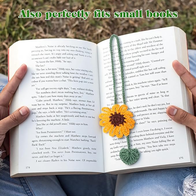 6 PCS Cute Flower Crochet Bookmarks, Cute Crochet Embroidered Sunflower Daisy Bookmark, Bookish Gifts Book Marks for Reading Women Book Lovers Teachers