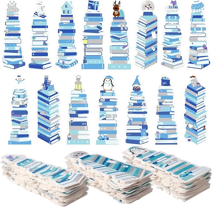 Kolldenn 150 Pcs Book Tracker Bookmarks Bulk 6.3 x 1.97 Inch Bookshelf Love to Read Bookmarks Paper Tracking Double Sided Reading Page Markers for Back to School Reading Lover(Winter)