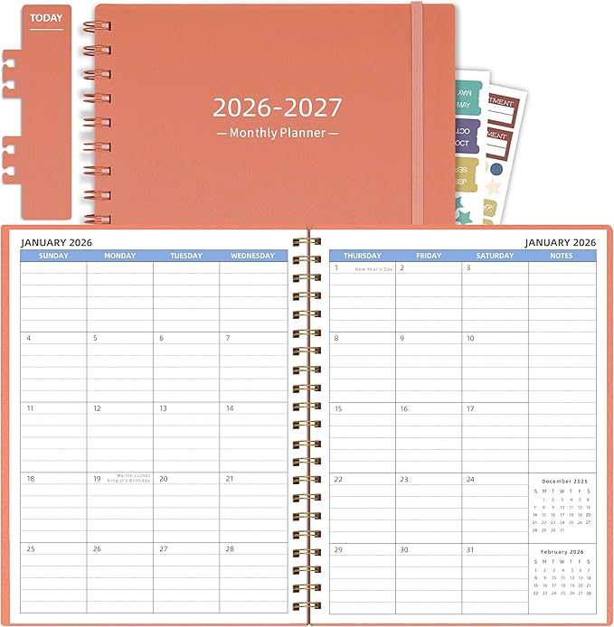2026-2027 Monthly Planner(7.4'' x 9.6''), 18 Months Agenda Planner from Jan 2026-Jun 2027, Calendar 2026 with Pocket, 120GSM Paper, Pink