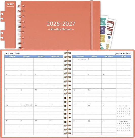2026-2027 Monthly Planner(7.4'' x 9.6''), 18 Months Agenda Planner from Jan 2026-Jun 2027, Calendar 2026 with Pocket, 120GSM Paper, Pink