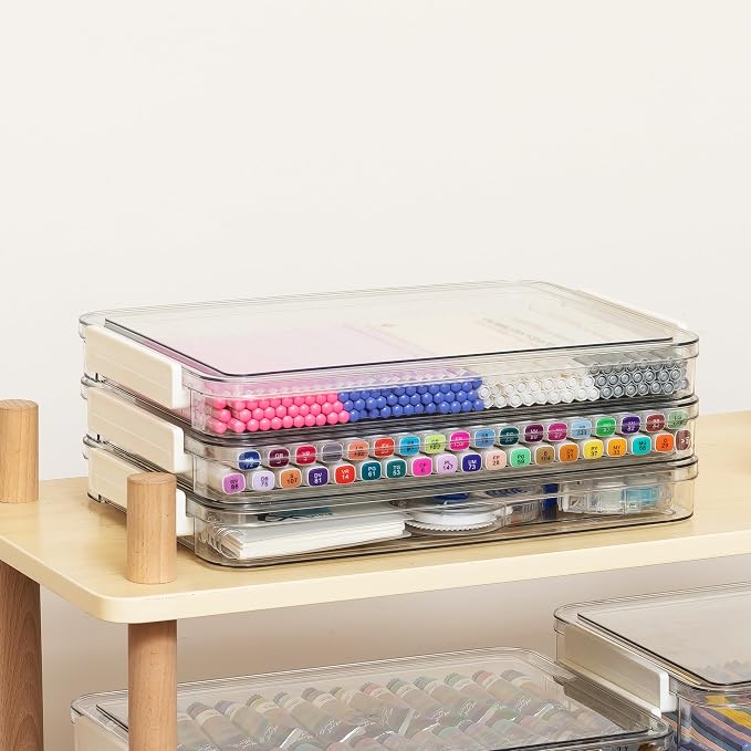 Citylife 3 PCS Scrapbook Paper Organizer with Clip, Stackable Clear Photo Organizer for Art and Craft Supplies, A4 Paper, Office Files, Stationery