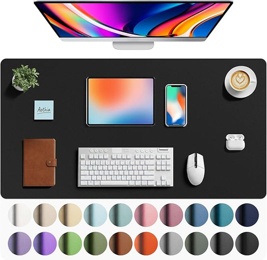 Aothia Faux Leather Desk Mat - Large Mouse Pad, Non-Slip PU Leather Blotter, Waterproof Writing Surface for Office and Home (Black, 40" x 24")