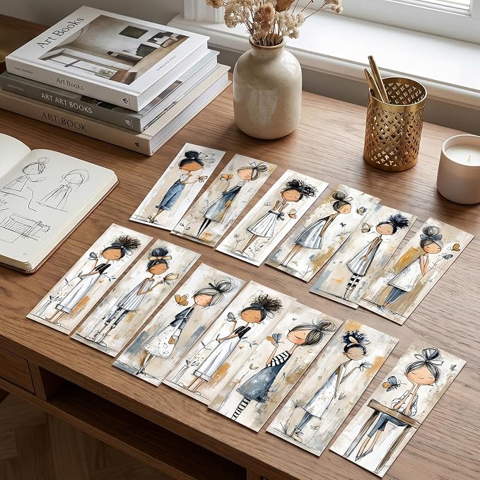 Butterfly Girls Bookmarks Gifts - 120 Pcs Cartoon Girl Bookmark Paper Whimsical Double-Sided Reading Page Markers Clips Book Mark for Women Office Home Book Lovers Bookworm Party Supplies