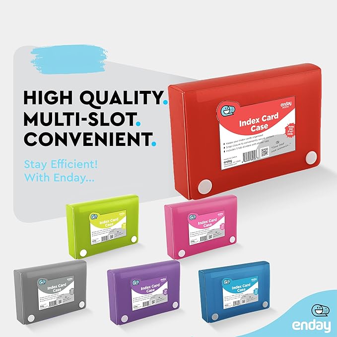 Index Card Holder Red, 3x5 Note Flash Card Organizer Case, File Box with 5 Dividers, Notecard Box Holds 100 Cards, Also Available in Blue, Purple, Green, Pink, Grey, 1 Pack – By Enday