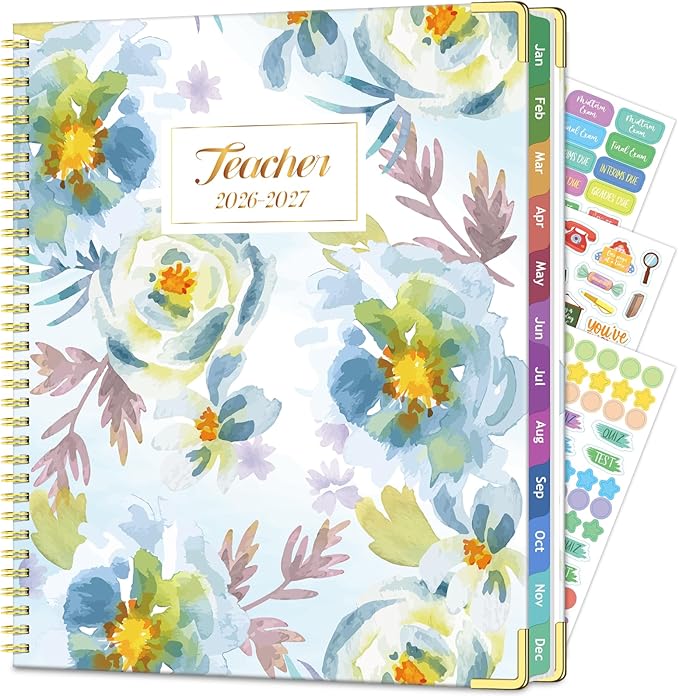 Teacher Planner 2026-2027, July 2026 to June 2027 Academic Year, 8.5" x 11" Lesson Planner Book for Teachers with Colorful Tabs, Teacher Calendar for Classroom or Homeschool, Hardcover, Blue
