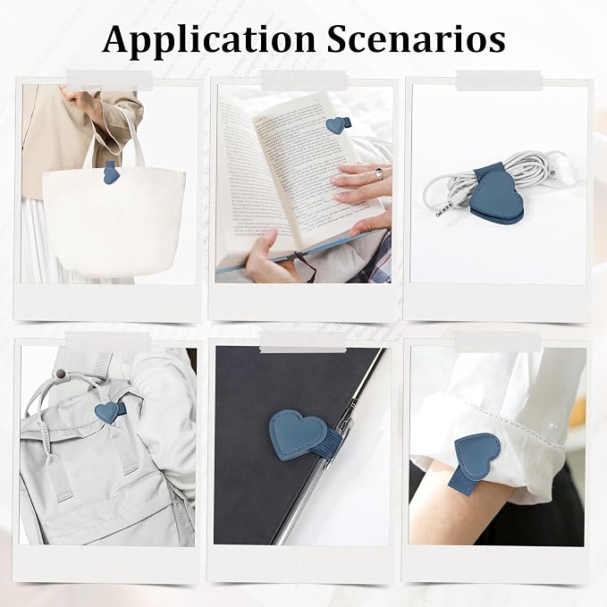 2Pcs Magnetic Leather Heart Bookmarks with Pen Holder, Cute Book Markers Clip with Gift Box, Reading Accessories for Book Lovers Women Teachers Students, Blue