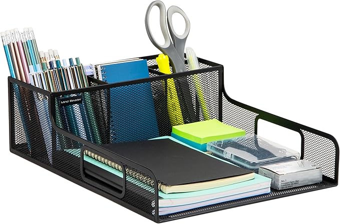 Mind Reader Desktop Organizer, File Storage, Accessory Storage, Workspace, Office, Metal Mesh, 11.5" L x 14.75" W x 5.5" H, Black