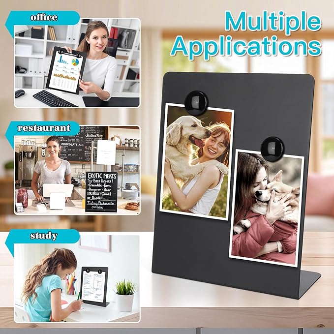2 PCS Large Magnetic Bulletin Board with Stand, 11x8.7x3.75inch Metal Magnet Display Board, Tabletop Memo Board, Magnetic Display Stand with 4 Magnets for Home School Office (2 PCS, 11x8.7x3.75inch)