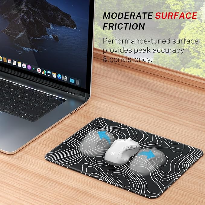 MROCO Essential Office & Gaming Mouse Pad, 8.5 x 11 Inch, Black Topographic | Anti-Fray Stitched Edges, Functional Pattern Design, Non-Slip Rubber Base, Water and Stain Resistance