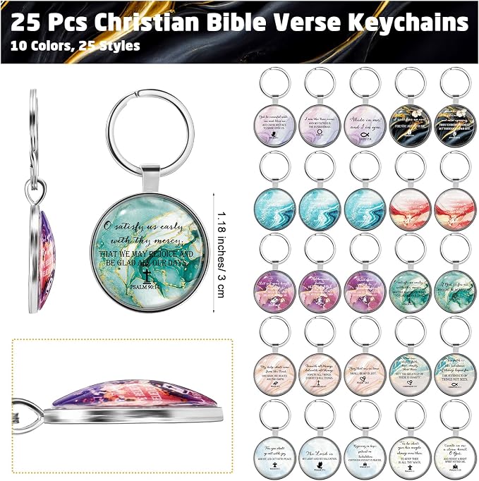 Feifeiya 75 Pcs Father's Day Christian Gifts Bulk 25 Bible Verse Pens 25 Religious Keychains 25 Emergency Number Bookmark Christian Church Gifts for Men Pastor Sunday School Church VBS(Colorful,Fresh)