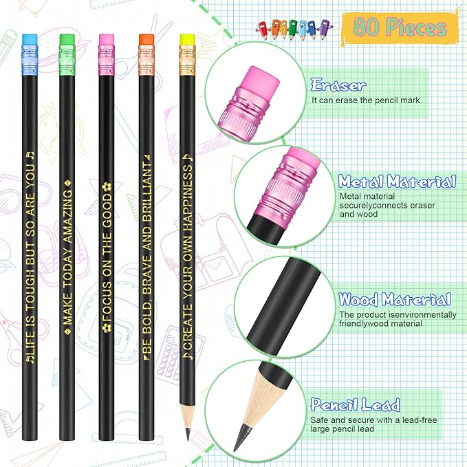 Eersida 200pcs Color Changing Mood Pencils Fun Pencils Bulk for Kids Students Motivational Pencil 2B Assorted Thermochromic Pencil with Eraser (Inspirational)