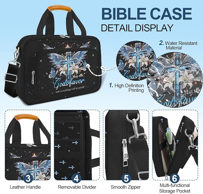 Bible Cover for Women Large Bible Cover Bible Carrier Bag for Women Organizer Cross Bible Study Supplies Journaling Kit Book Carrying Case with Bible Highlighters Shoulder Strap Christian Gifts
