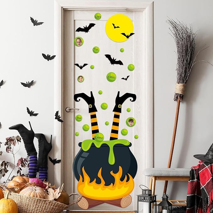 Halloween Bulletin Board Door Decorations Set Halloween Witch Theme Classroom Bulletin Board Magic Jar Green Bubble Bat Paper Cutouts for Witch Party Favors School Home Chalkboard Door Decor Supplies
