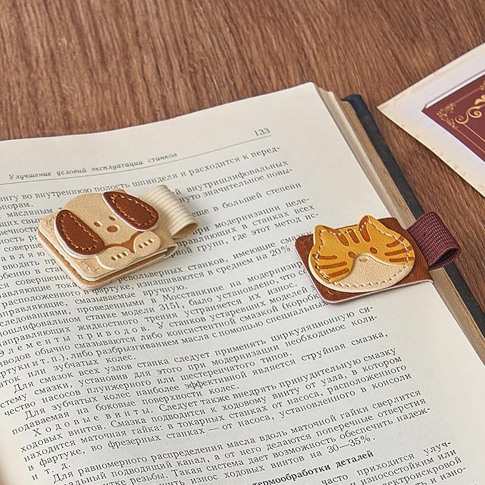 2PCS Magnetic Leather Bookmark, Cat & Dog Book Marks for Reading Women, PU Bookmark Clip, Book Accessories