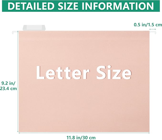pmybupo Peachy-Pink Hanging File Folders,Letter Size,1/5-Cut Adjustable Tabs,6 Per Box,-1/5 Tabs