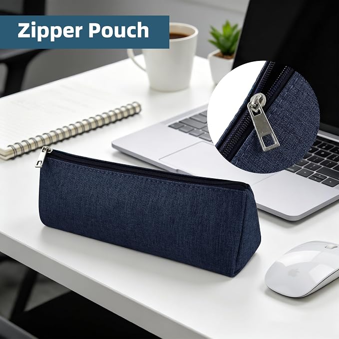 Dark Blue Large Capacity Pen Bag Portable Stationery Pouch Premium Nylon Oxford Cloth Zipper Organizer for Office Business Travel