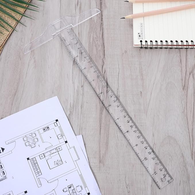 12 Inch/30 cm Plastic T-Square Transparent T-Ruler Drafting T Square Inch Metric Measuring Scale Ruler Clear Crafting Rule for Drafting, Art Framing