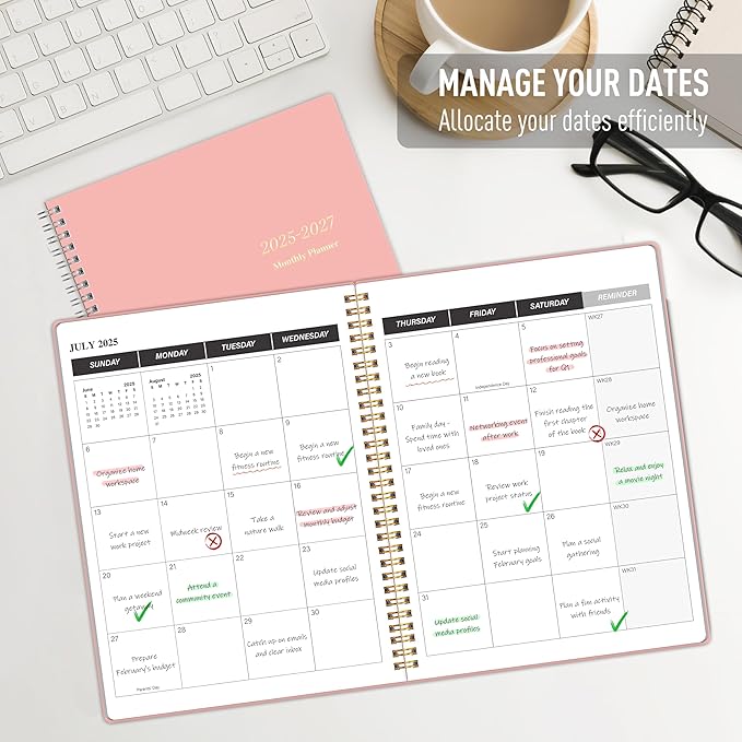 2026-2027 Monthly Planner, Calender Planner from Jan 2026 - Jun 2027, 18 Months for Planning with Habit Tracker, To-Do List, Goals,Summary ,7.5" x 10", Spiral Bindding for Personal Organizer and Office Supplies Pink