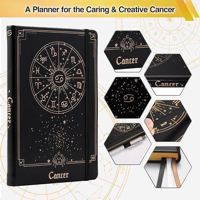 AuroPlanner Cancer Zodiac Undated Planner – Monthly Weekly Daily Astrology Portable Journal Notebook, A5 (5.8” × 8.3”), 160 Pages 4-Month Layout, 100 GSM Paper