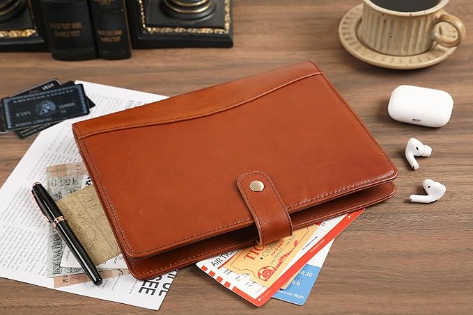 Custom Oil Brown Mini Portfolio Binder Padfolio with Clipboard - A5 Legal Size Holder for Business Meetings