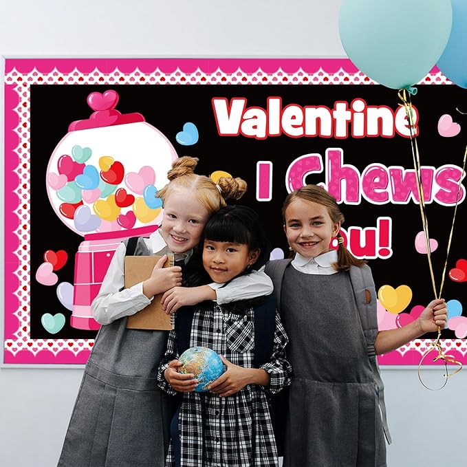 Valentine's Day Gumball Machine Bulletin Board Set, Valentines Day Bubble Gumballs Bulletin Board Classroom Decorations Colorful Heart Cutouts Home Wall Party Decor for Teacher(Valentine I Chews You)