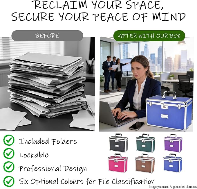 File Storage Cabinet for Legal Size Hanging File Folders, Suspension File Holder, Document Organizer Filing Lockbox in Office and Home with Combination Lock and 10-pack Hanging Files (Blue, Legal)