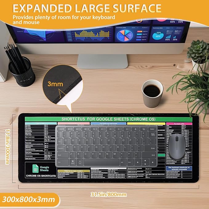 Mouse Pad with Shortcuts for Google Sheets Cheat Sheet Mousepad - Chrome OS,Large Size XL Gaming Pad for Mouse and Keyboard, High Definition Printing, Stitching,Washable, Anti Slip