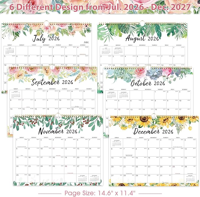 2026-2027 Calendar - July 2026 - December 2027, 14.6'' x 11.4'', Wall Calendar 2026-2027, Twin-Wire Binding, 18 Months Calendar, Premium Paper