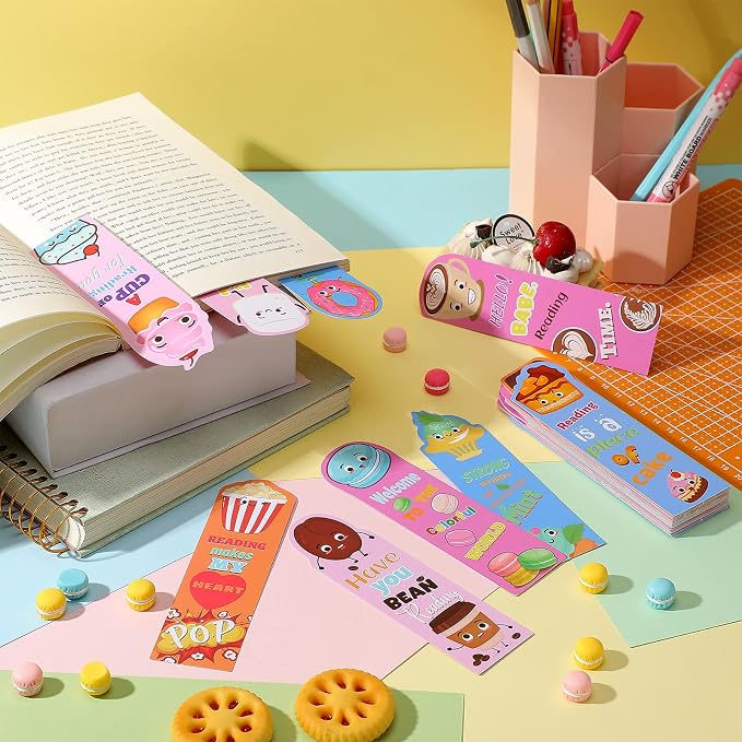 Fainne 60 Pieces Dessert Scented Bookmarks Kids Bulk Scratch and Sniff Classroom Valentines Day Back to School Bookmarks Gift Stuff for Students Christmas End of Year Graduation Birthday Favor