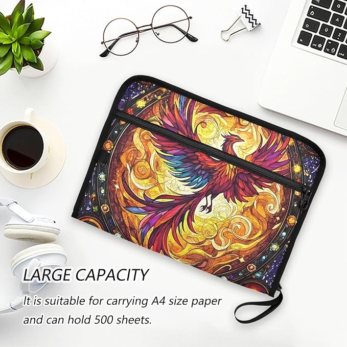 Expanding File Folder Phoenix Fire Wing Rainbow Glass Accordion File Organizer 13 Pockets Document Organizer with Zipper Labels A4 Letter Office Storage