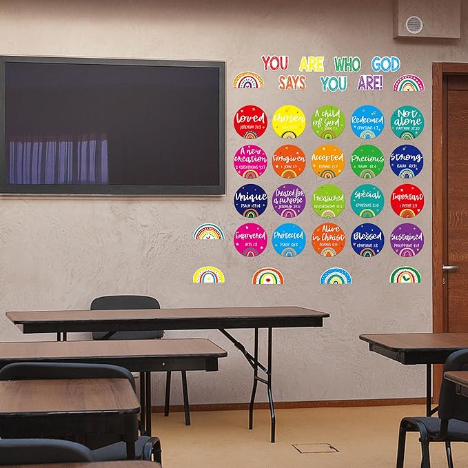 Christian Bulletin Board Decorations - Bible Verses Inspirational Bulletin Board Sets Motivational Cutouts God Says You are Religious Classroom Wall Decor for School Home Church Supplies (Bright)