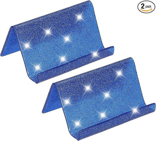 PATIKIL Business Card Holder for Desk, 2Pcs Acrylic Business Card Holders Shine Card Stand Organizer Cards Display for Office Exhibition, Blue