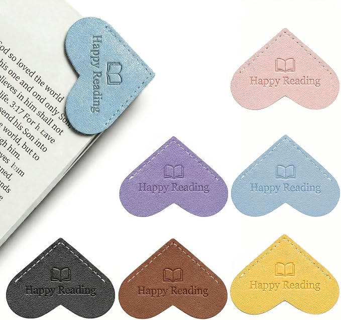 Leather Heart Bookmarks for Reading Women - 6 Pcs Happy Reading Corner Page Bookmarks, Cute Book Marks Graduation Giffs for Kids Students, Teacher Appreciation, Book Lovers, Perfect Bookish Gifts
