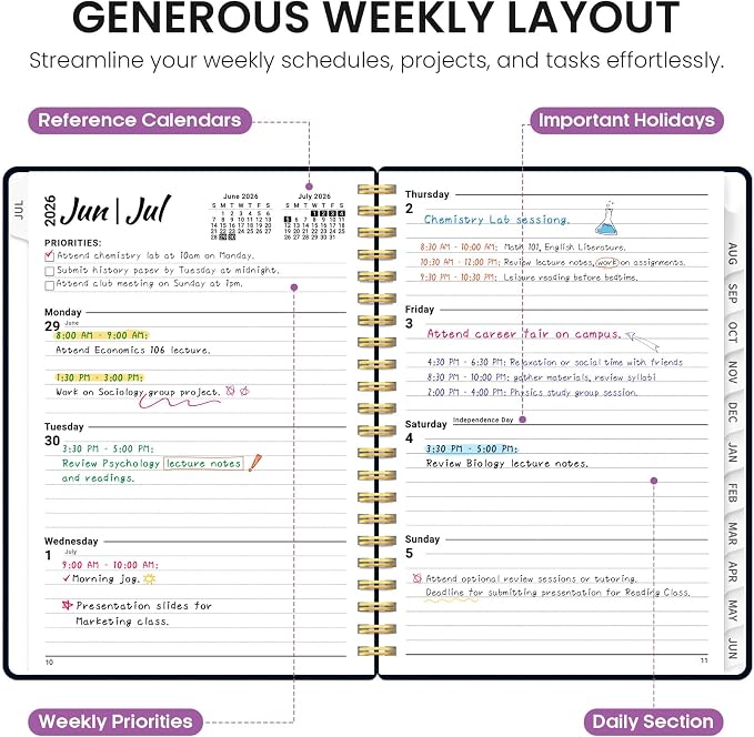 Planner 2026–2027, Weekly & Monthly Academic Organizer for School Year, Jul 2026–Jun 2027, Hardcover Planner with Tabs, Back to School Essential, 6.3" x 8.5", Bold Bouquet