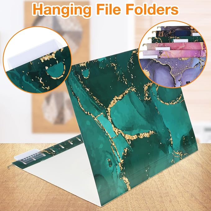 30 Pcs Hanging File Folder File Cabinet Organizer Letter Sized Hanging Folders and Interior Decorative Filing Folders with 1/5 Adjustable Cut Tabs for Desk Cabinet, 6 Styles