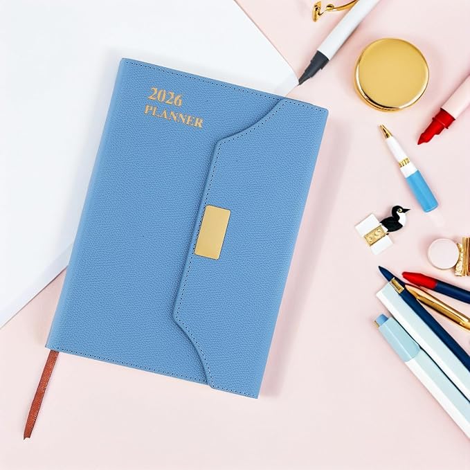 KALLORY 2026 Daily Weekly Monthly Planner Notebook with 365-day Schedule Calendar, Light Blue Undated Personal Organizer for Office, Students, and Travel Planning